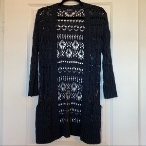Lucky Brand Blue Lacey Crochet Cardigan | size med